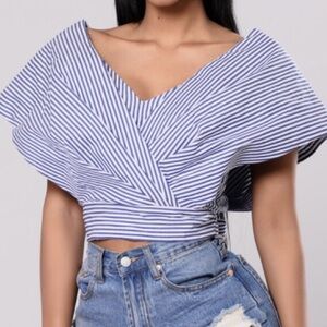 Hottie Candy Stripe Crop Top - Blue & White